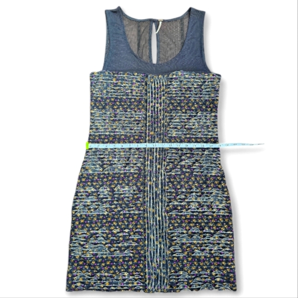 Free People Gray Floral Sleeveless Ruffle Shimmy Bodycon Mini Dress,  Size L - Picture 6 of 8